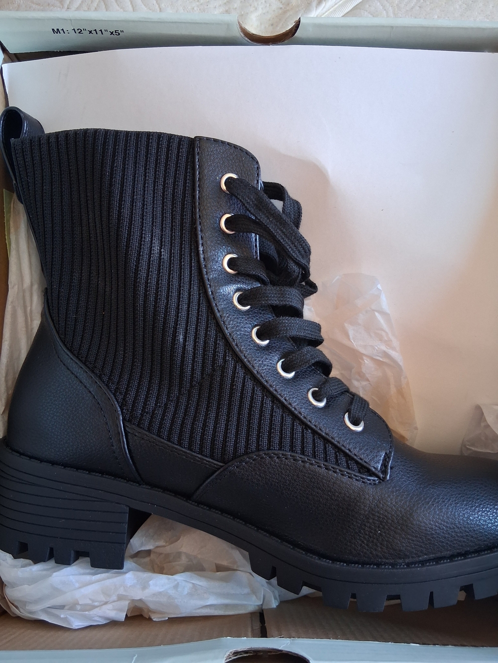 Kohl's Black Lace-Up Ribbed Combat Boots